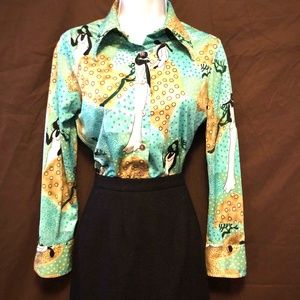 Vintage Carry Back LTD Pop Art Button Down Shirt, Size 12